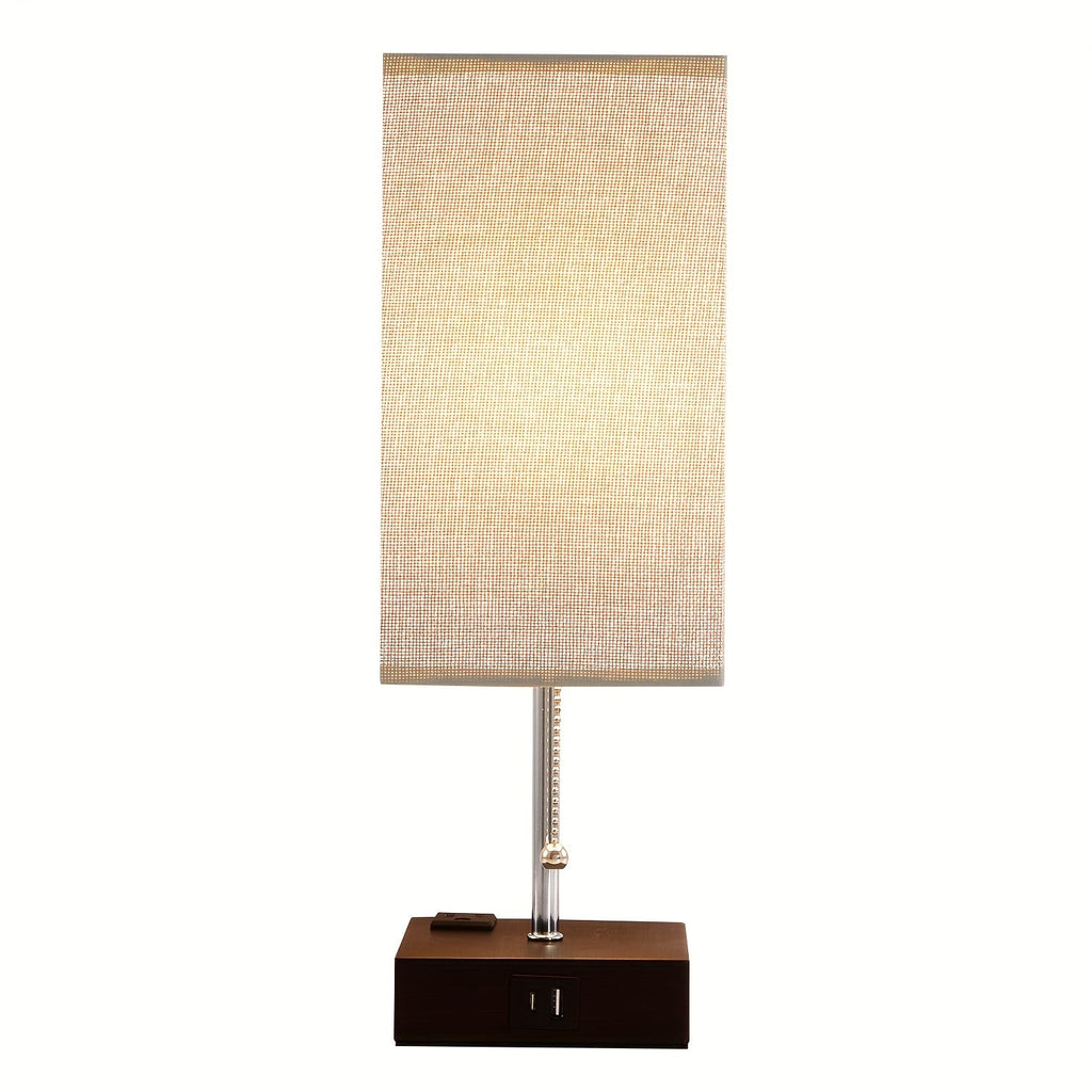 Touch Table Lamp with USB & Outlet – Modern Fabric Shade Bedside Light for Bedroom