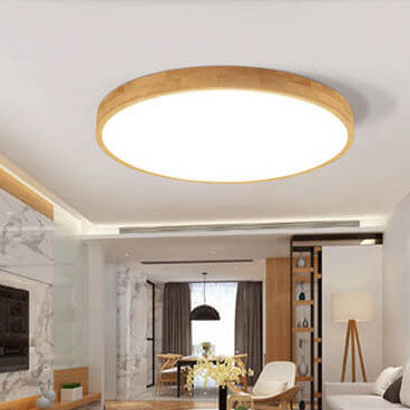Nordic Solid Wood Round Ultra Thin LED Flush Mount Ceiling Light 18W