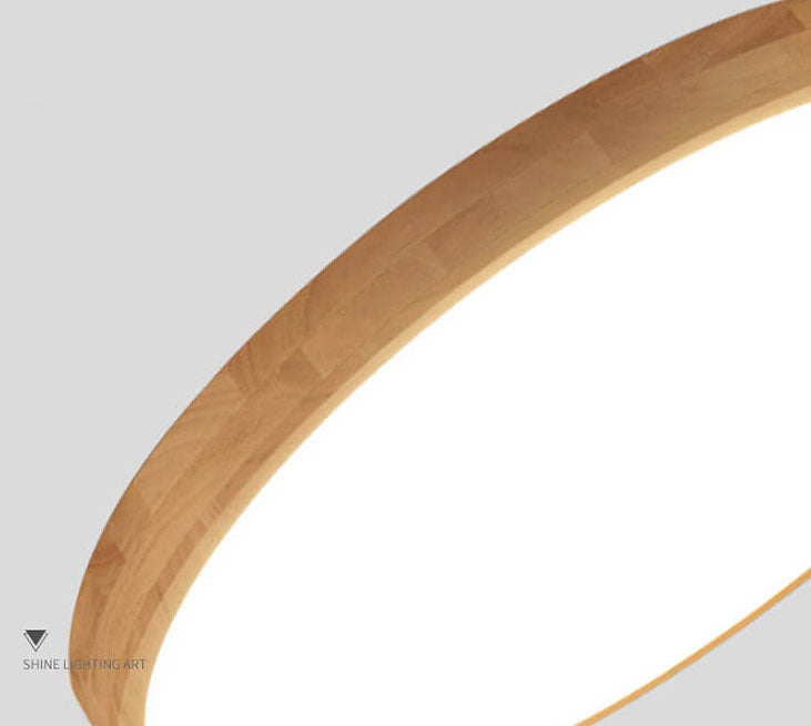 Nordic Solid Wood Round Ultra Thin LED Flush Mount Ceiling Light 18W