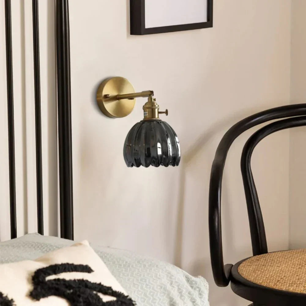 Vintage Brass Tulip Glass Wall Sconce 1-Light Classic Wall Light
