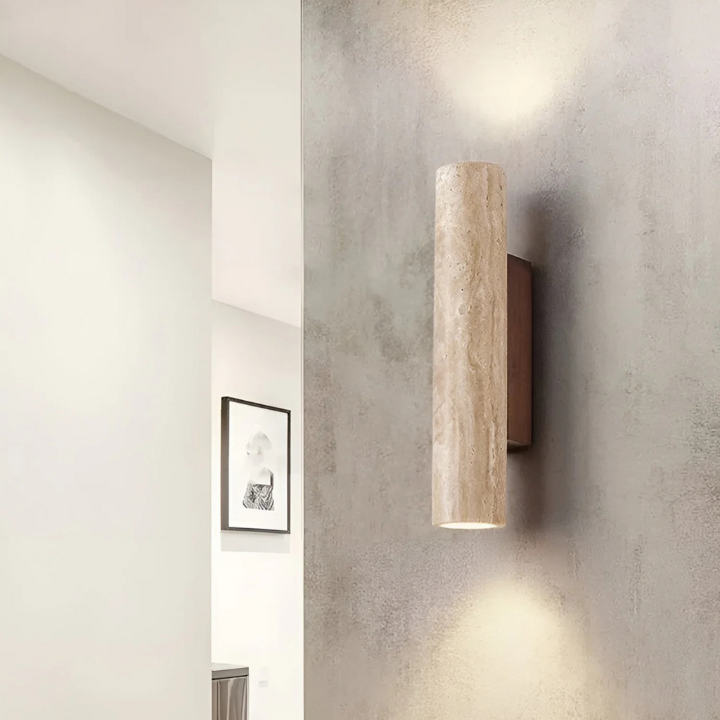 Modern Travertine Marble Cylinder LED Wall Sconce Warm White