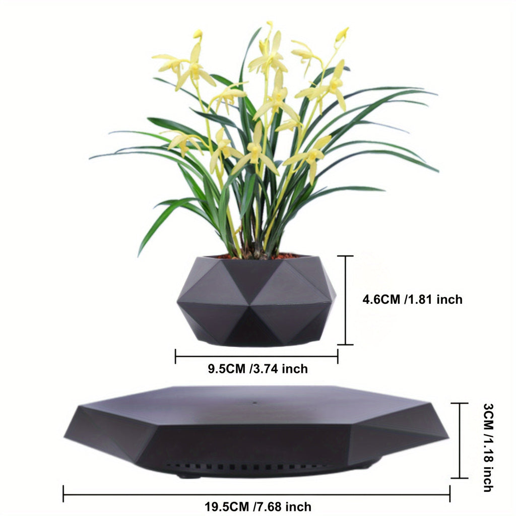 Magnetic Levitating Plant Pot – Rotating Floating Geometric Bonsai Planter Indoor