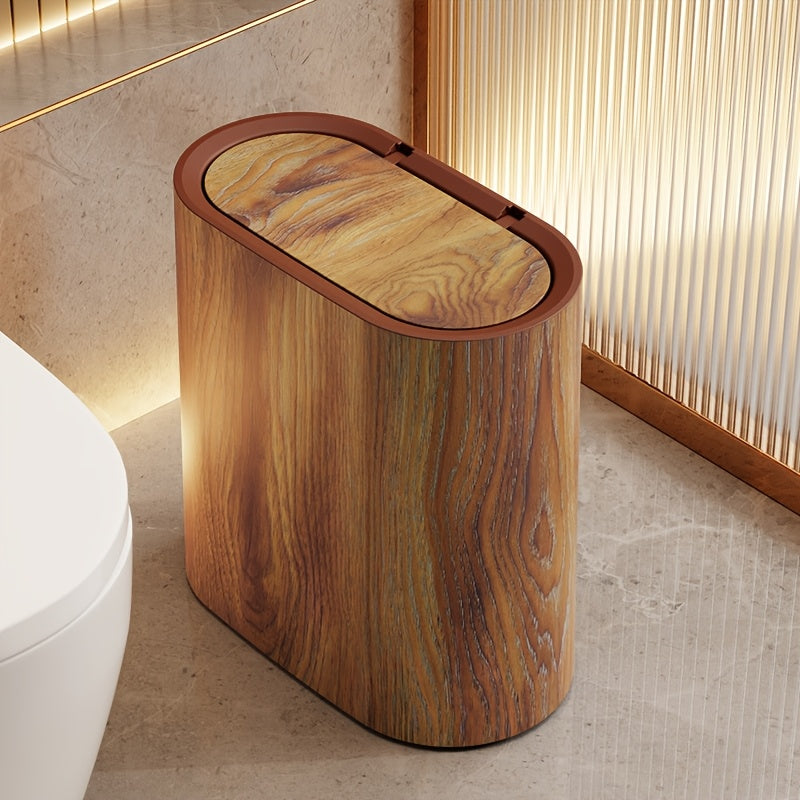 Marble Bathroom Trash Can with Lid Oval Small Kitchen Garbage Bin
