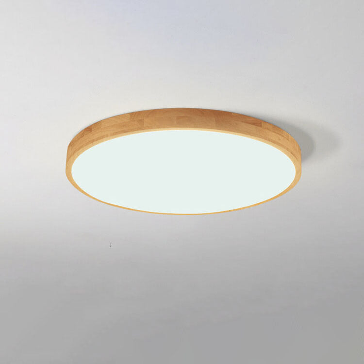 Nordic Solid Wood Round Ultra Thin LED Flush Mount Ceiling Light 18W