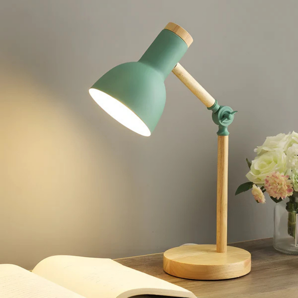 Modern Wood & Metal Adjustable LED Table Lamp E27 Bedside Desk Light