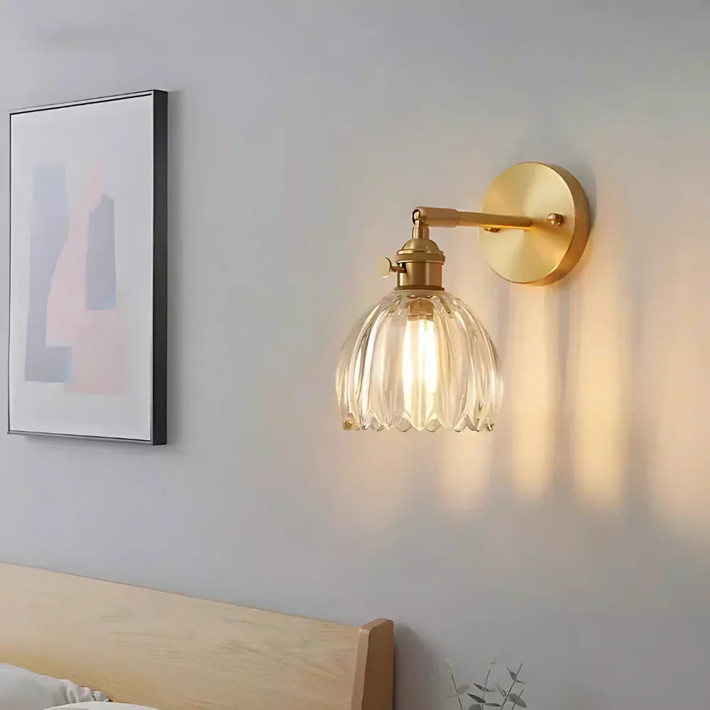 Vintage Brass Tulip Glass Wall Sconce 1-Light Classic Wall Light