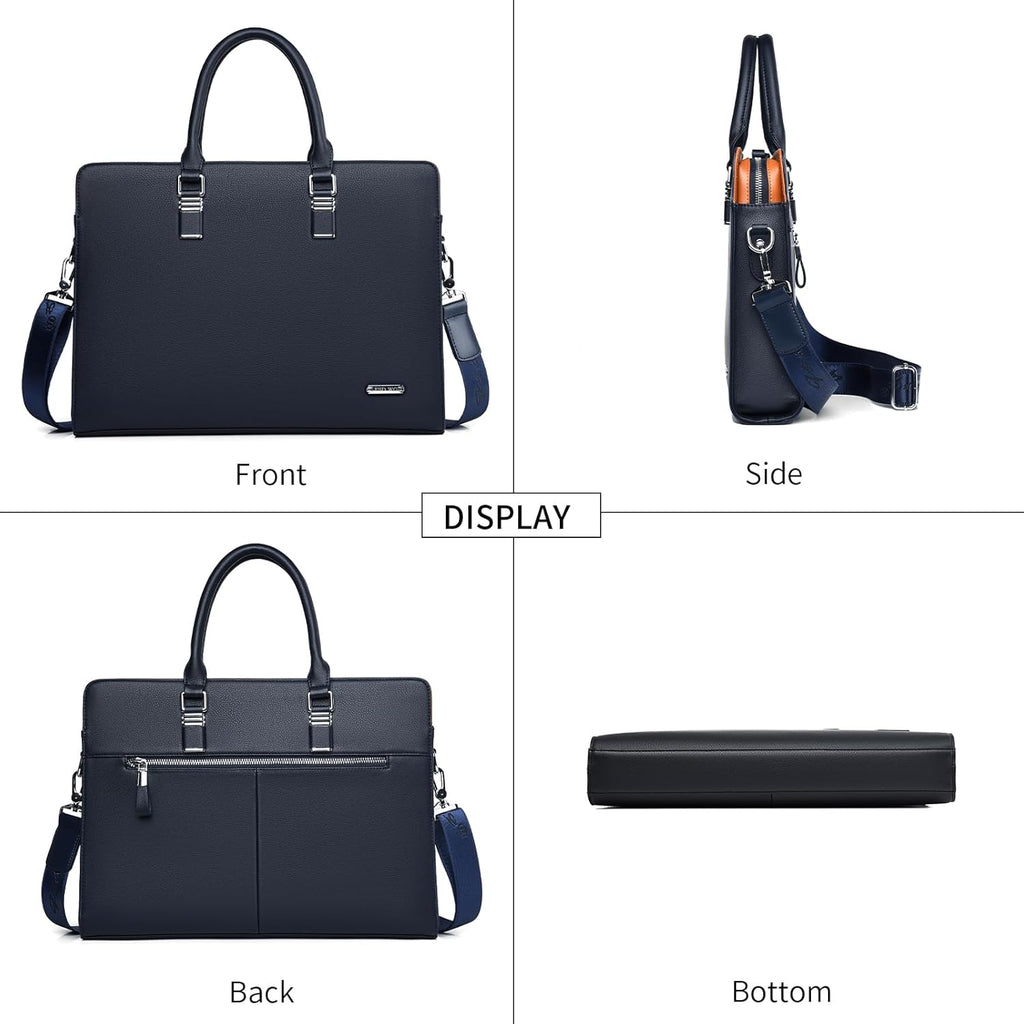 Genuine Leather Business Briefcase 15.6 Inch Laptop Bag Multi Compartment