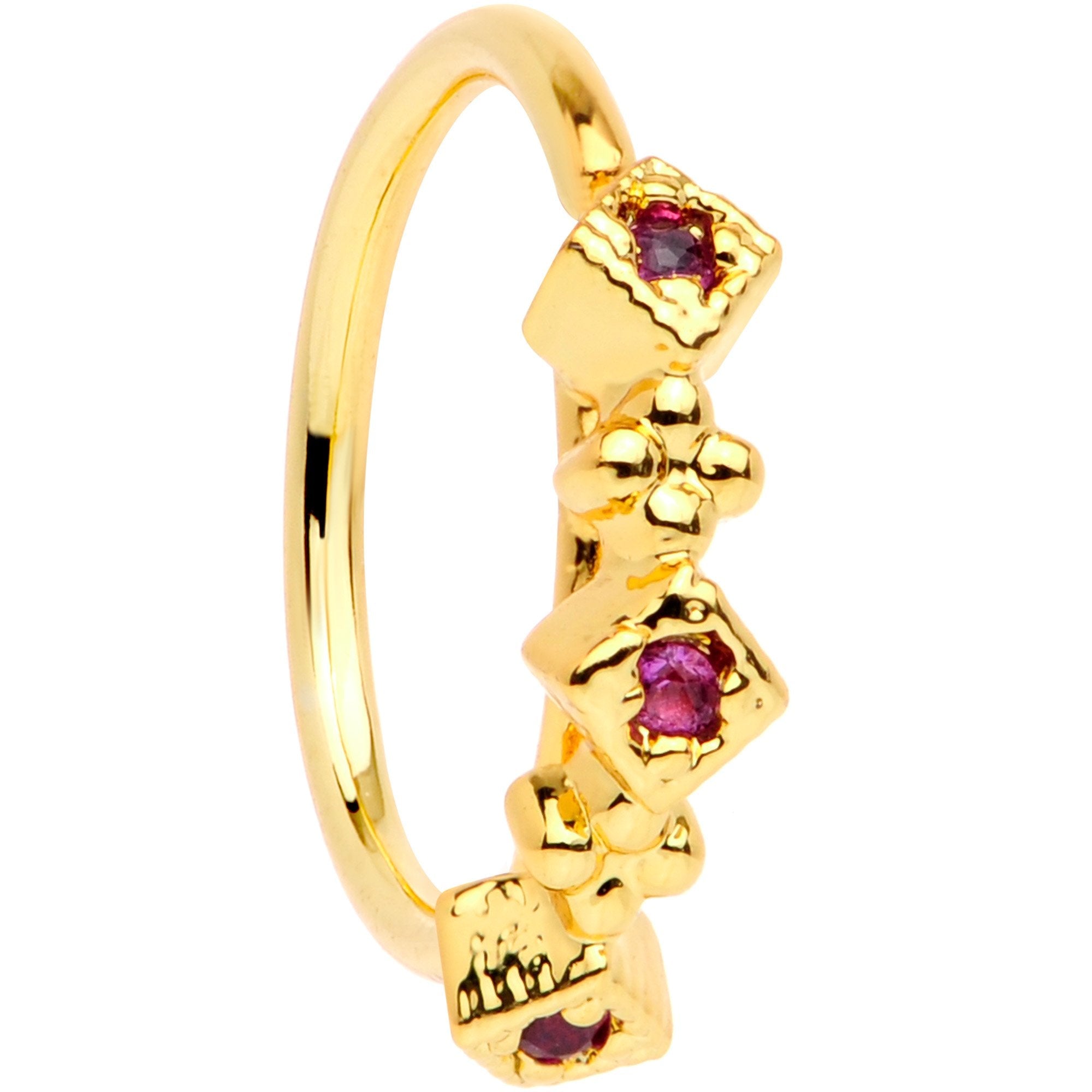 20G 5/16 Red Gem Gold Tone Flower Garden Seamless Circular Ring