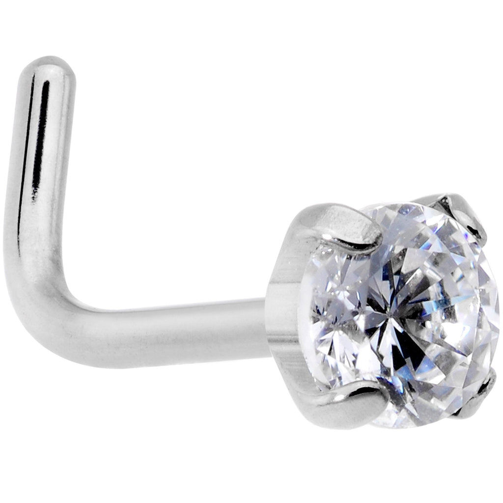 20G 1/4 Clear 3mm CZ Gem Grade 23 Titanium L Shaped Nose Ring