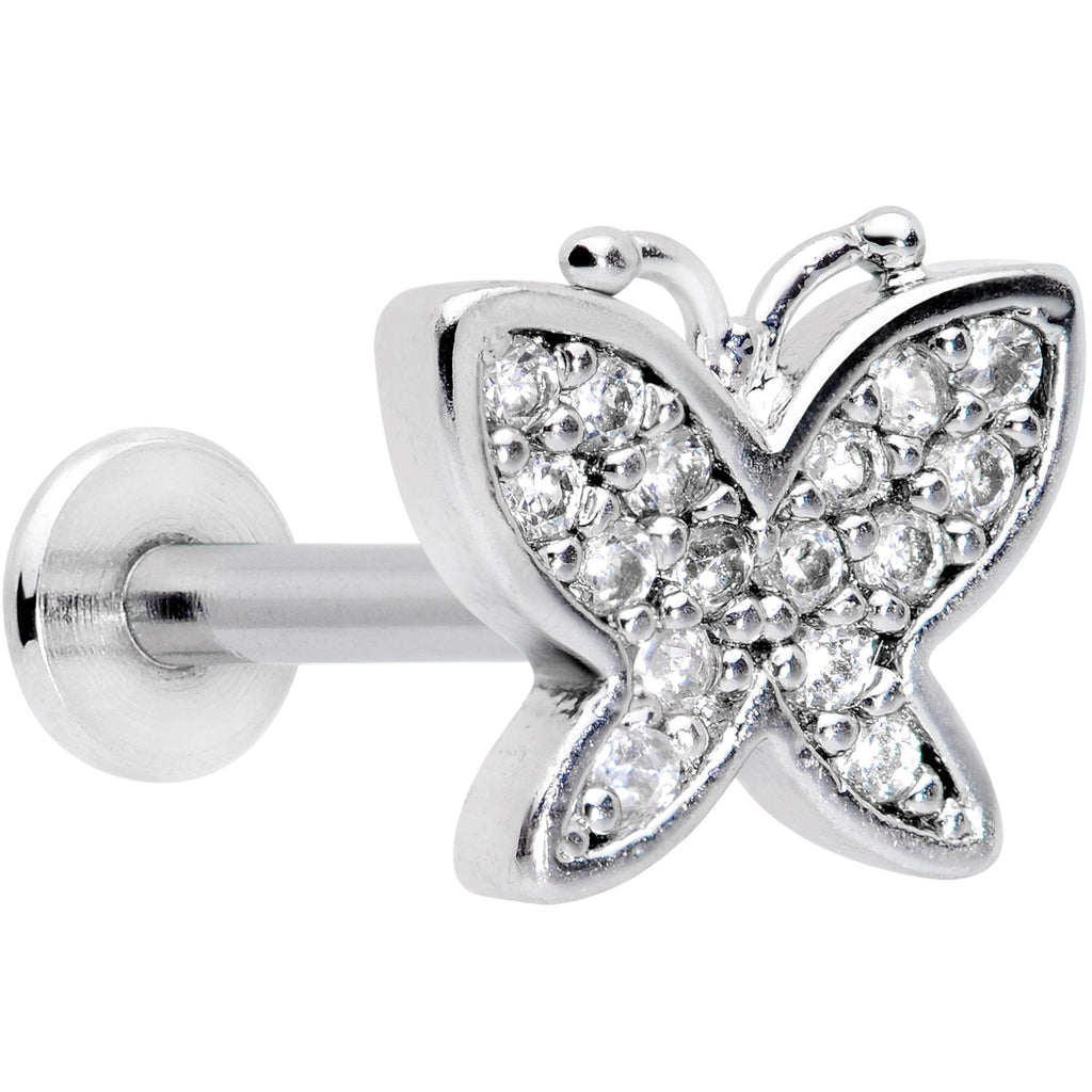16G 5/16 Clear CZ Gem Spring Butterfly Labret Monroe Tragus