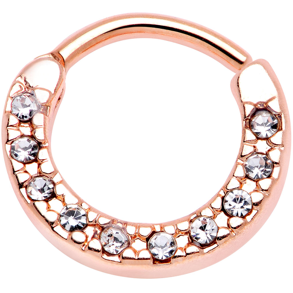 16G 5/16 Clear Gem Rose Gold Tone Paved Cartilage Clicker