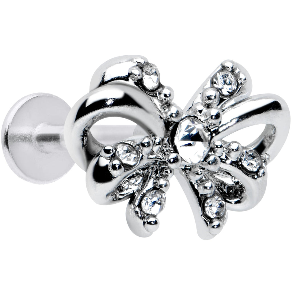 16G 5/16 Clear Gem Looping Bow Labret Monroe Tragus
