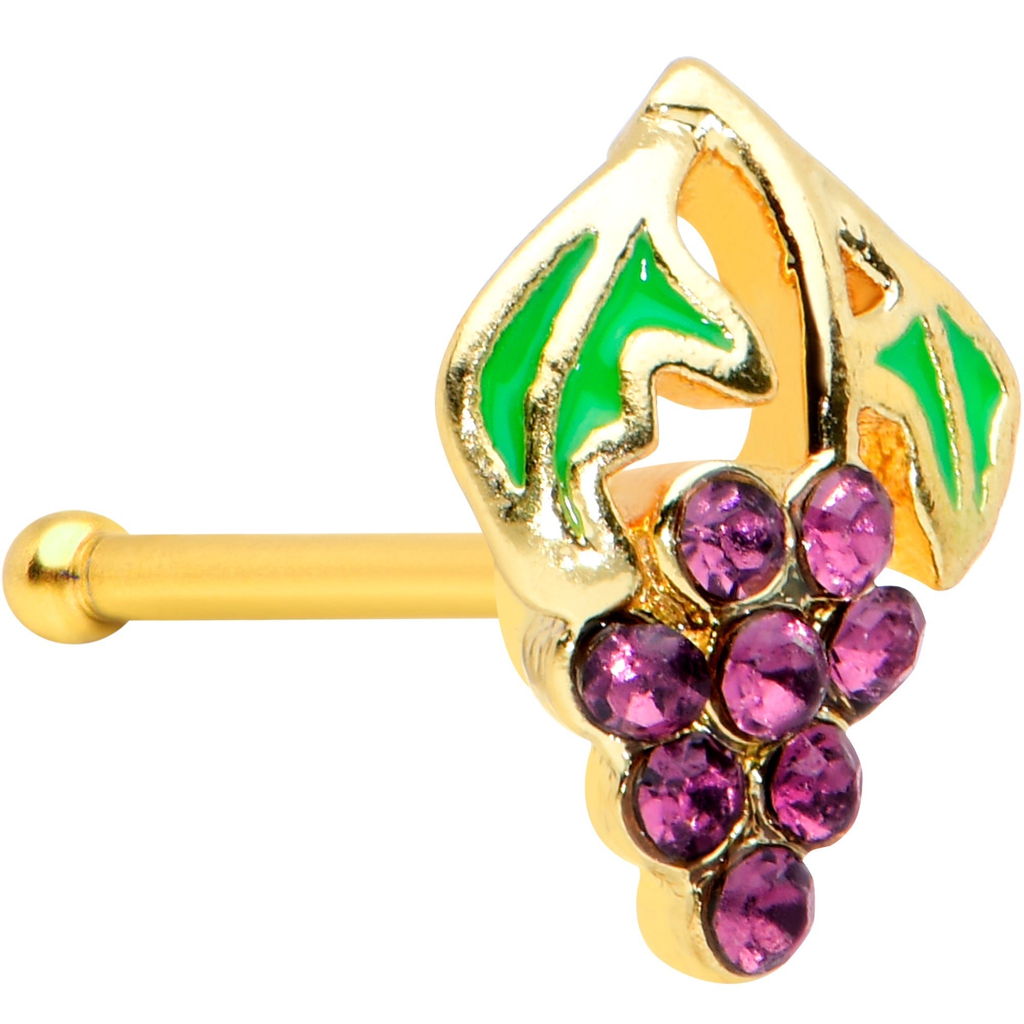 20G 1/4 Purple Gem Gold Tone Tasty Grapes Fruit Nose Bone