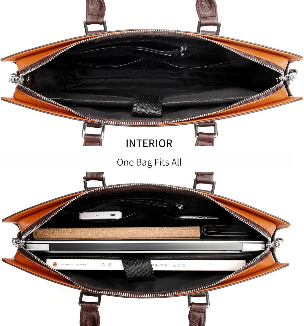 Genuine Leather Business Briefcase 15.6 Inch Laptop Bag Multi Compartment