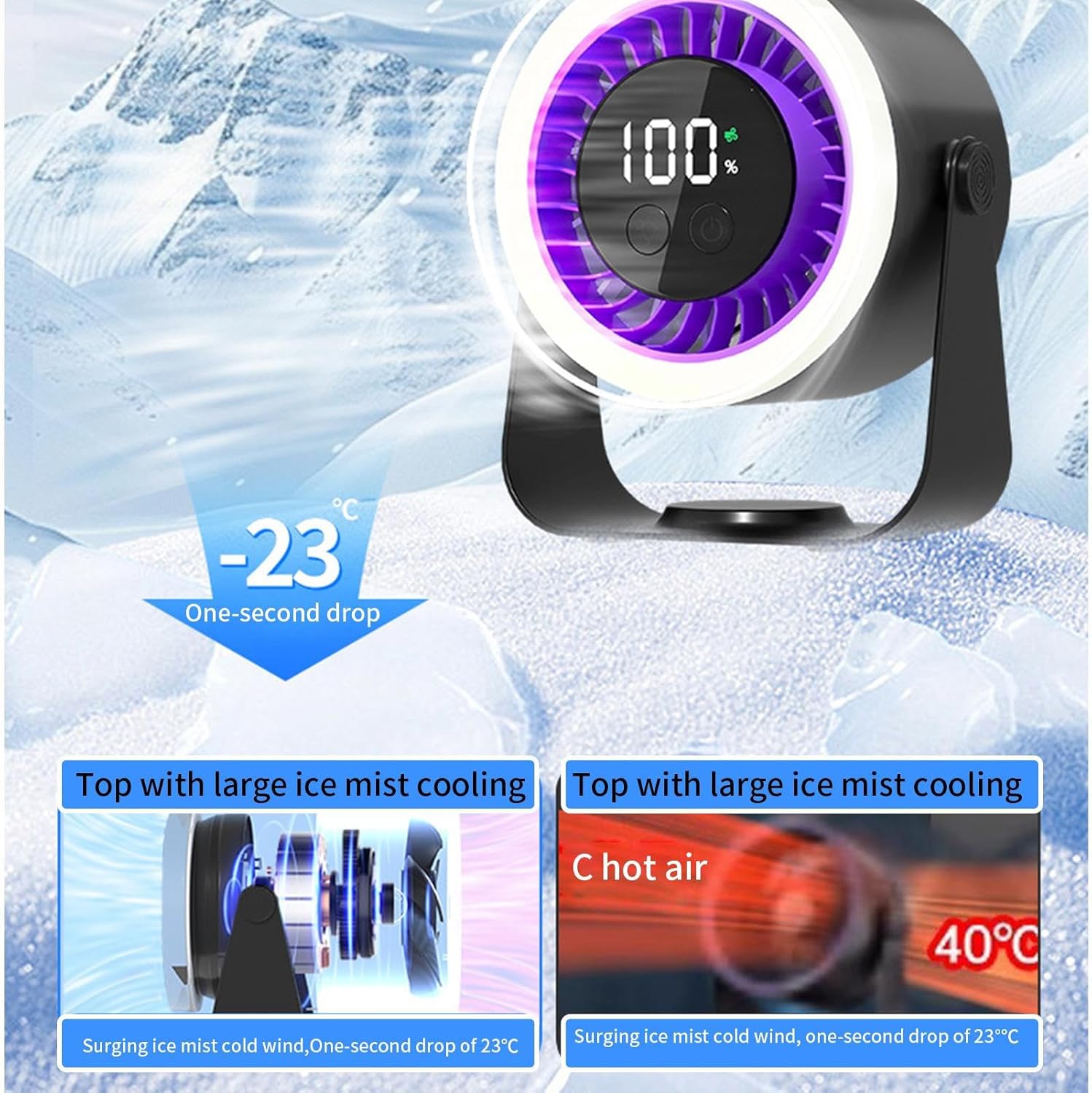 Quiet Desk Fan 10-Speed USB Rechargeable 3600mAh Portable