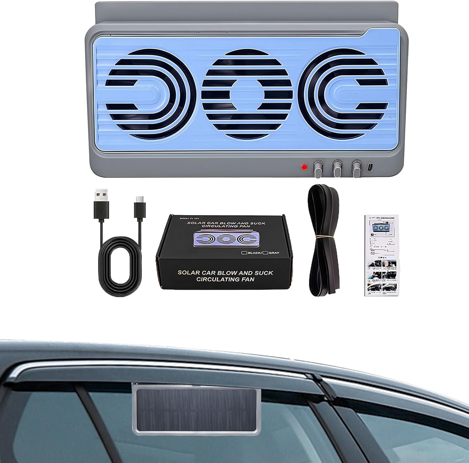 Solar Car Window Fan Dual Duct Air Vent 5W Panel