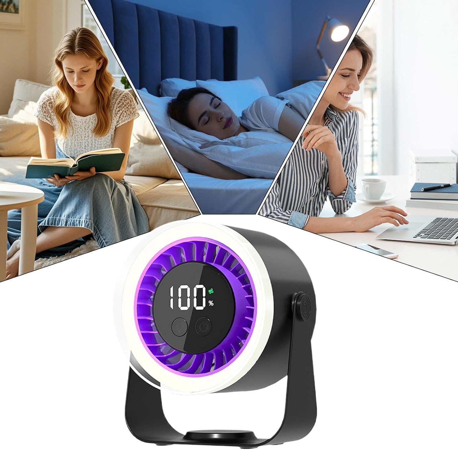 Quiet Desk Fan 10-Speed USB Rechargeable 3600mAh Portable
