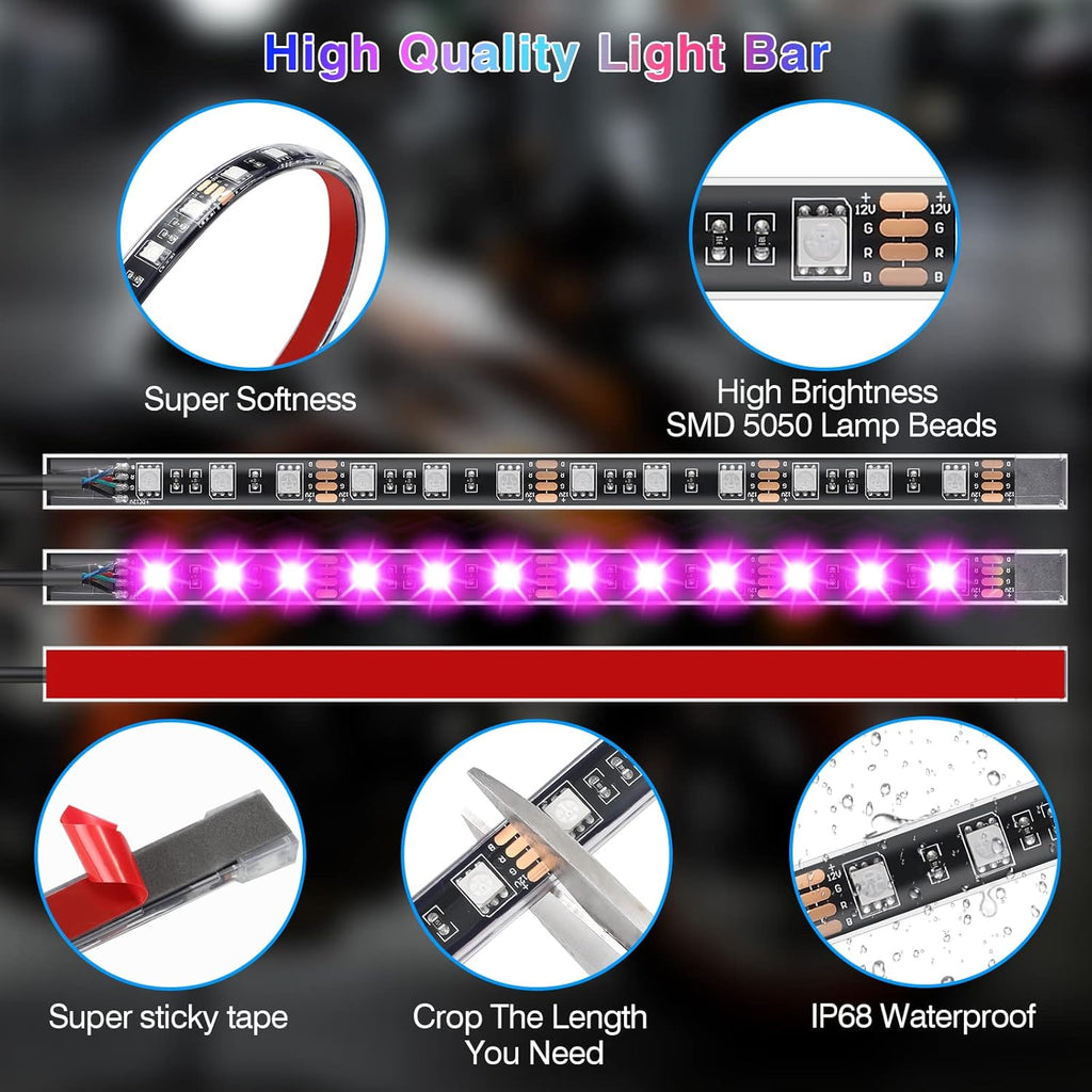 Motorcycle RGB LED Light Kit 12PCS Bluetooth Underglow with Brake & Turn Signal