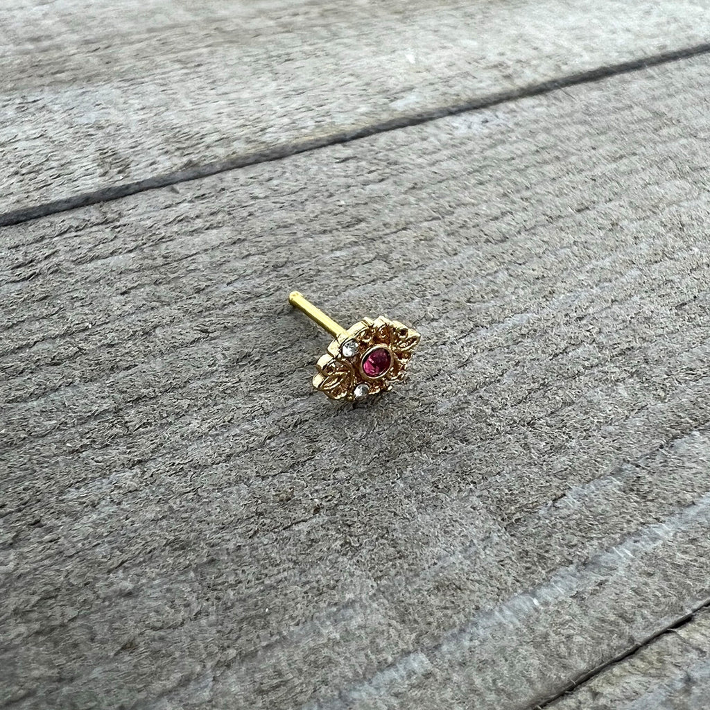 20G 1/4 Pink Clear Gem Gold Tone Lace Love Nose Bone
