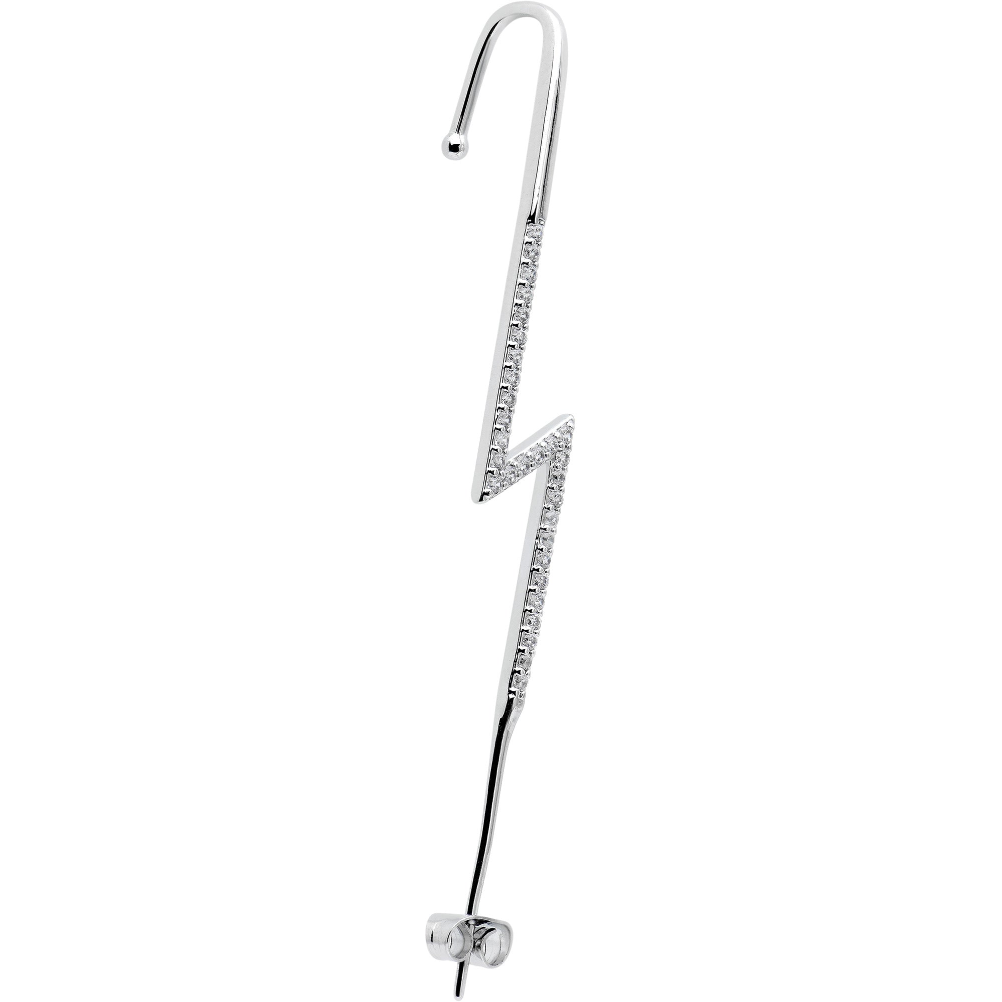 Clear CZ Gem Lightning Bolt Ear Cuff Bar Earring