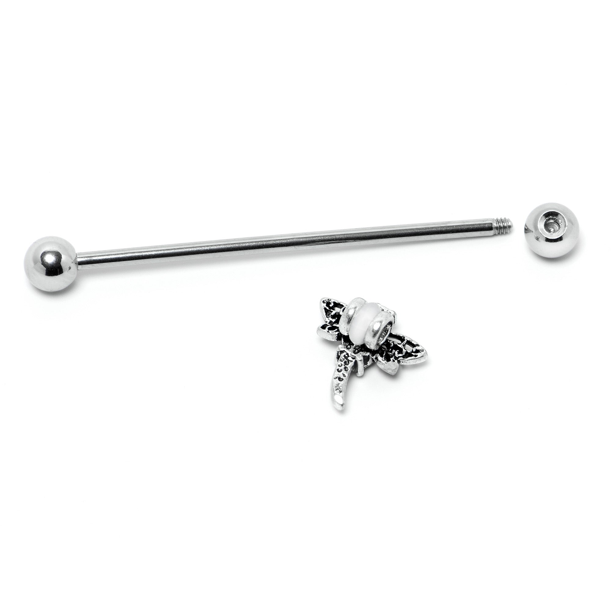 14G Purple Yellow Gem Dragonfly Industrial Barbell 38mm