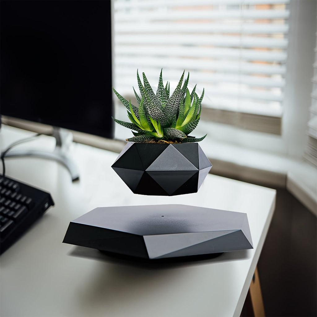 Magnetic Levitating Plant Pot – Rotating Floating Geometric Bonsai Planter Indoor