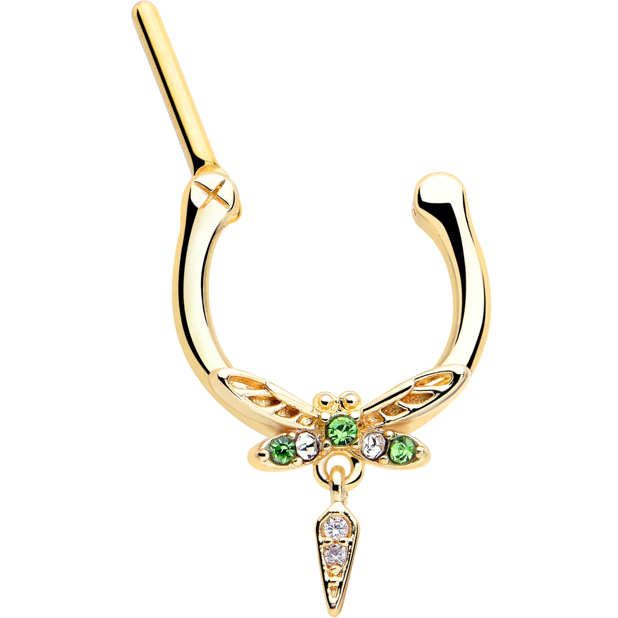 16G 5/16 Green Gem Gold Tone Swank Dragonfly Dangle Cartilage Clicker