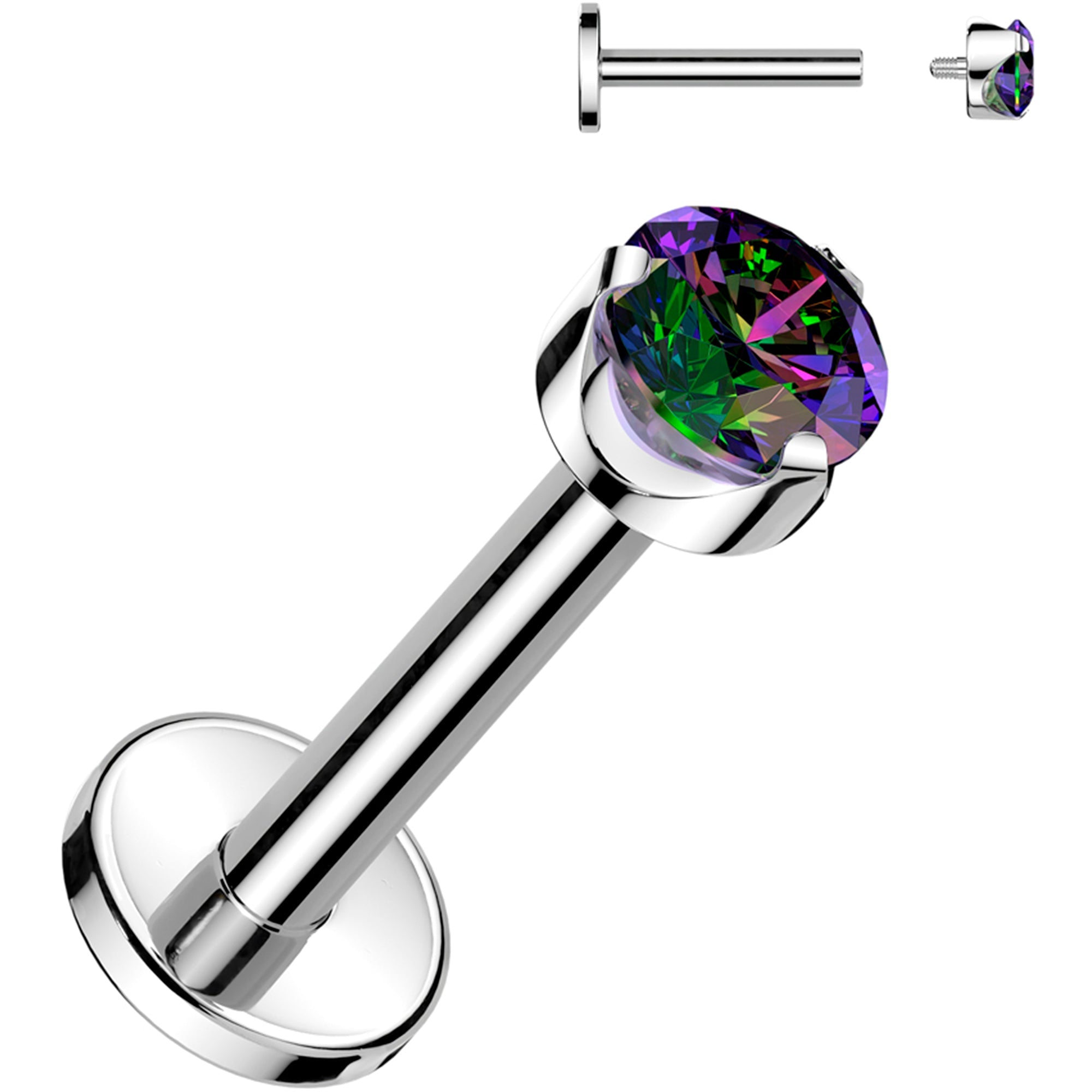16G 5/16 3mm Vitrail CZ Round Medical Grade Titanium Flat Back Earring