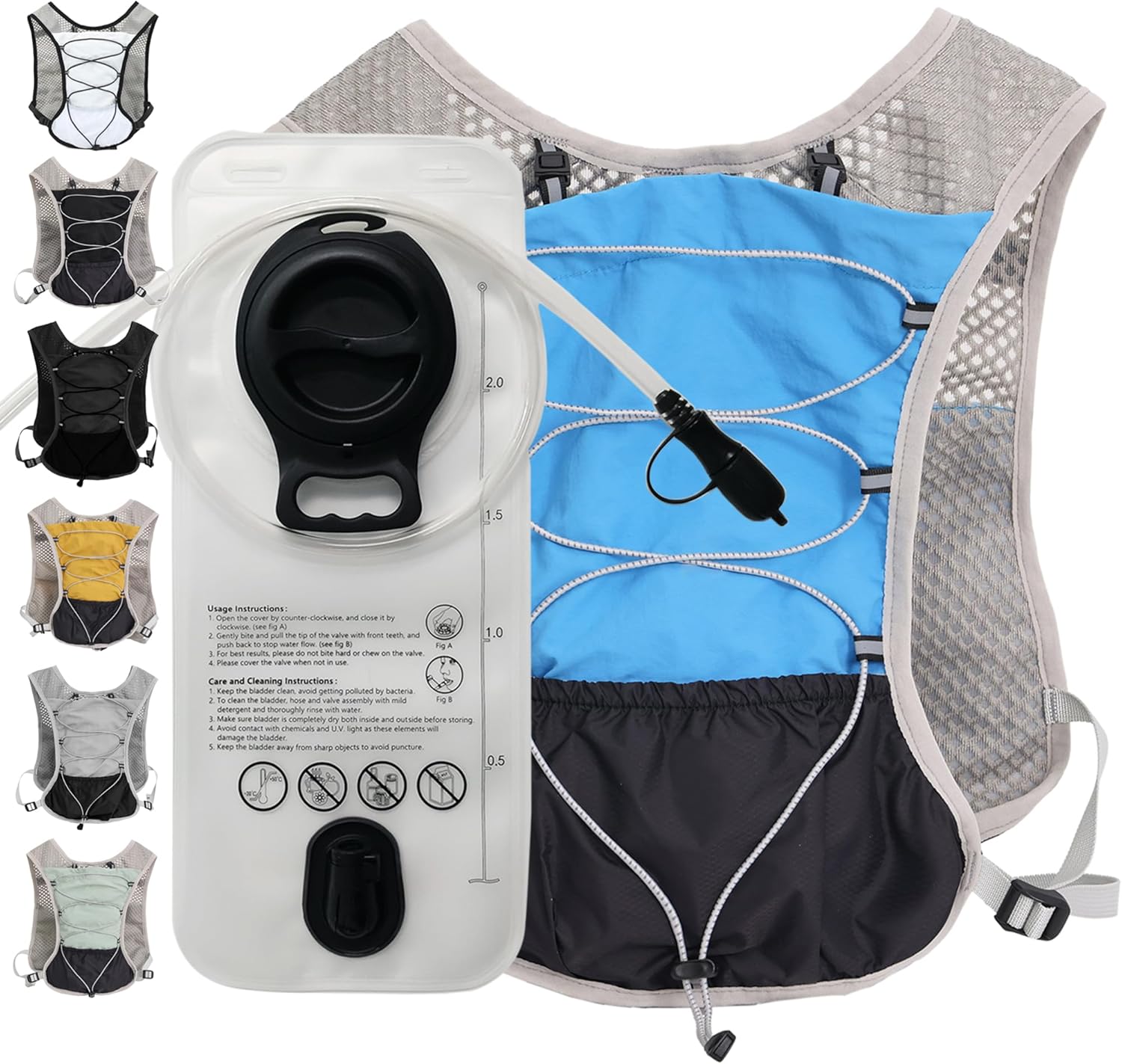 Ultra Lightweight Running Hydration Vest 2L Bladder 6 Pocket Pack 103g