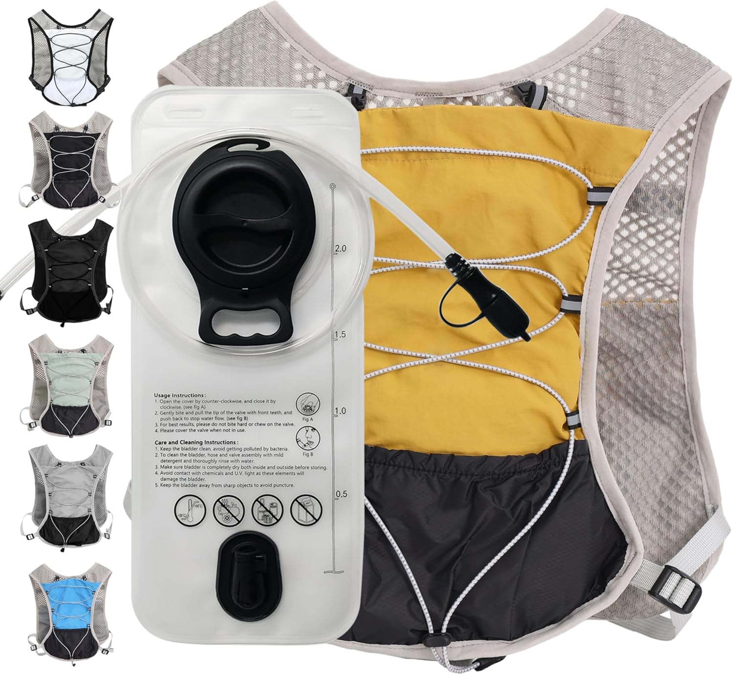 Ultra Lightweight Running Hydration Vest 2L Bladder 6 Pocket Pack 103g