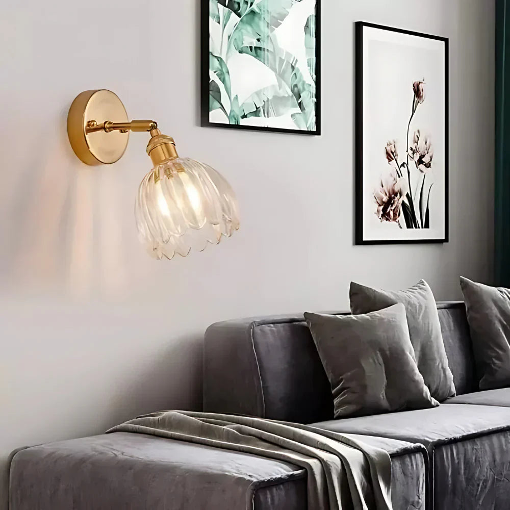 Vintage Brass Tulip Glass Wall Sconce 1-Light Classic Wall Light