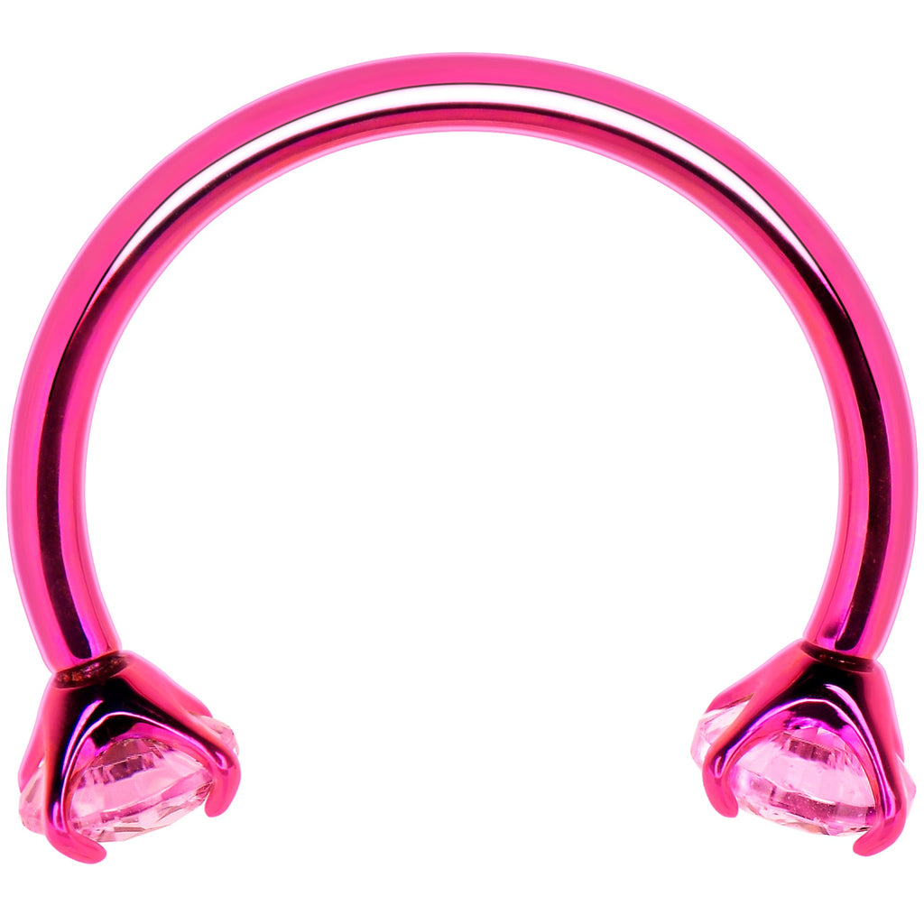 Pink Double Gem Horseshoe Nose Ring - Solid Titanium Anodized