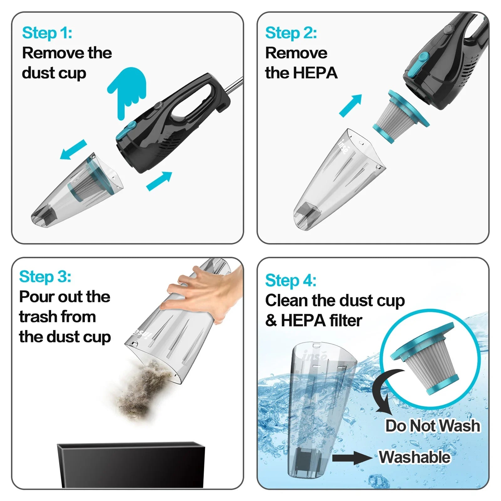 Corded Handheld Vacuum Cleaner 16KPa Powerful Suction for Car Hard Floor