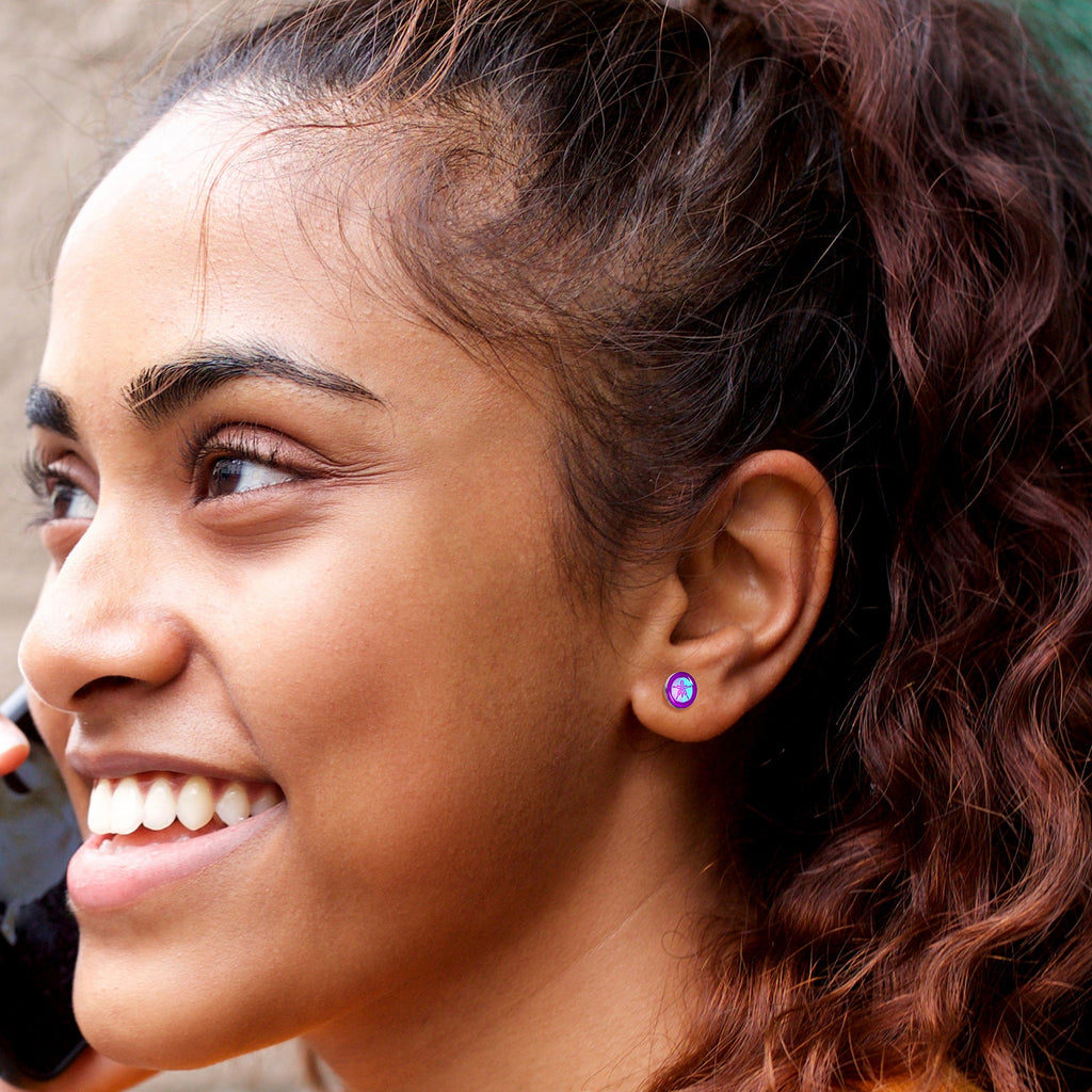 Purple Nautical Sand Dollar Stud Earrings by Onyx O