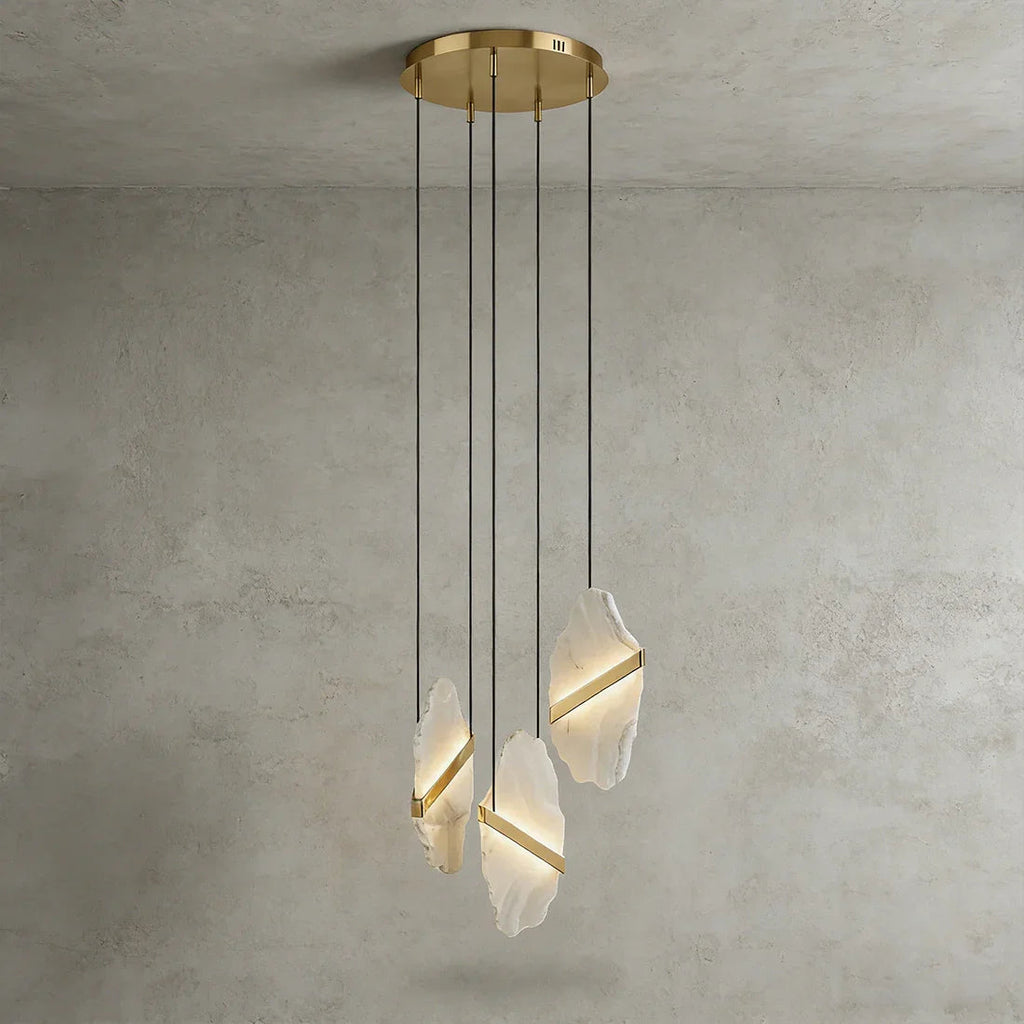 Cascading Alabaster Chandelier LED Gold Modern Staircase Light