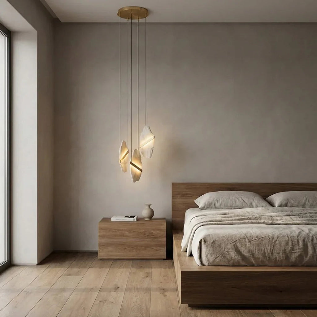 Cascading Alabaster Chandelier LED Gold Modern Staircase Light