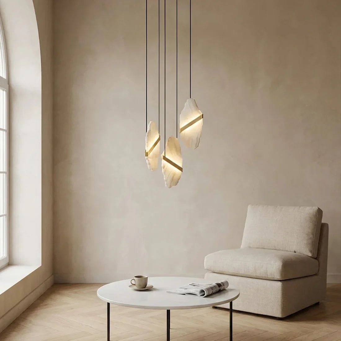 Cascading Alabaster Chandelier LED Gold Modern Staircase Light
