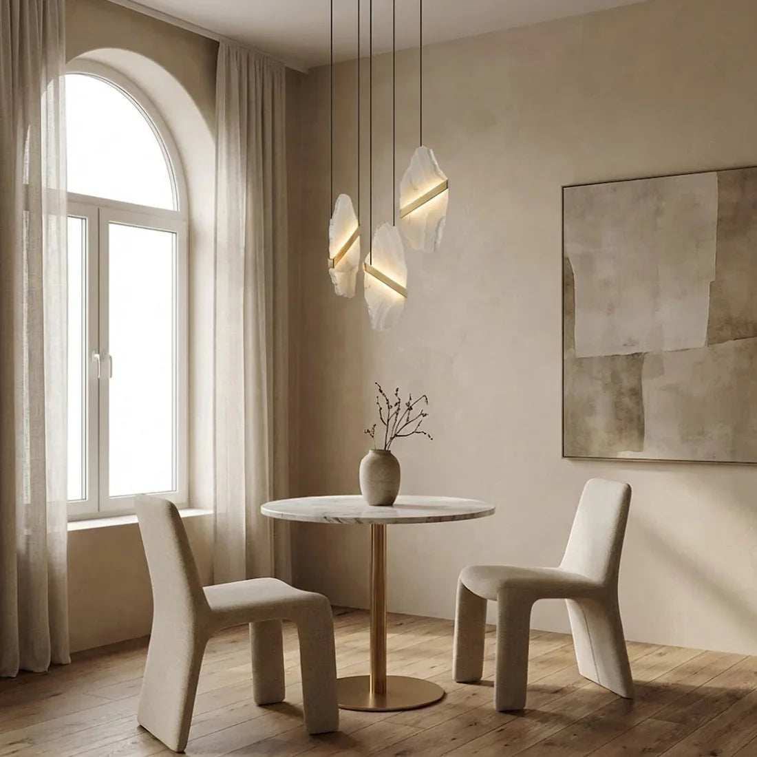 Cascading Alabaster Chandelier LED Gold Modern Staircase Light