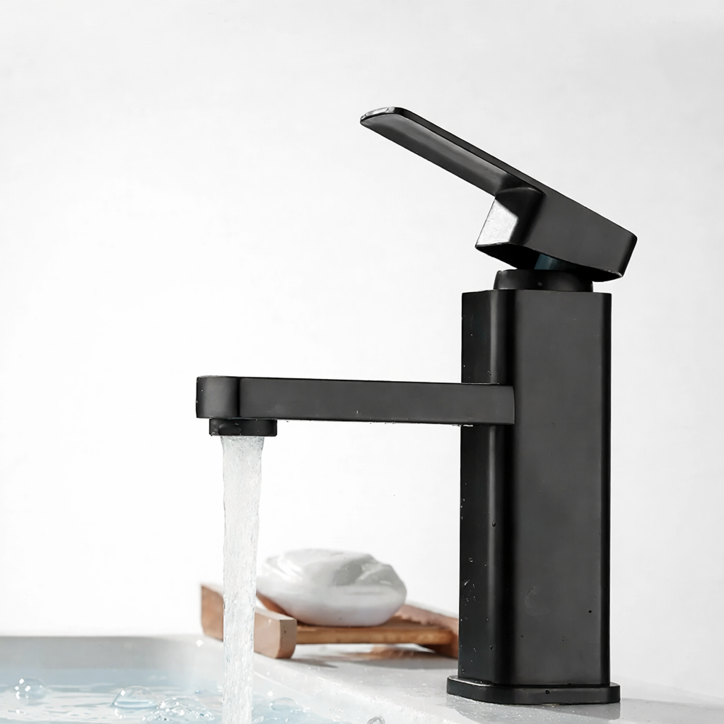 Black Chrome Bathroom Faucet Hot Cold Mixer Deck Mounted Vanity Sink Tap