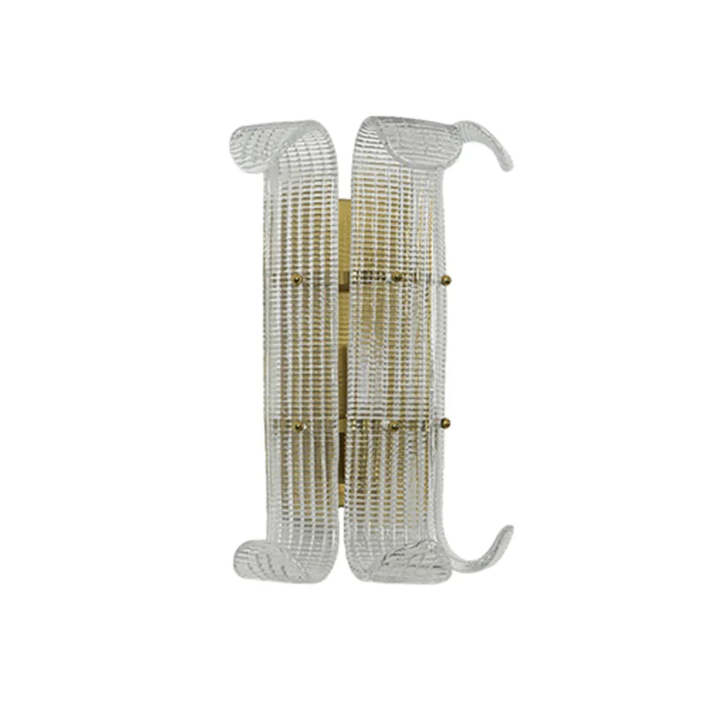 Curved Glass Drum Wall Lamp – Vintage Gold Black Grid Glass Sconce E12/E14