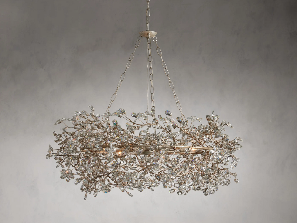 Large Crystal Floral Chandelier Iron Gold Leaf Ceiling Light