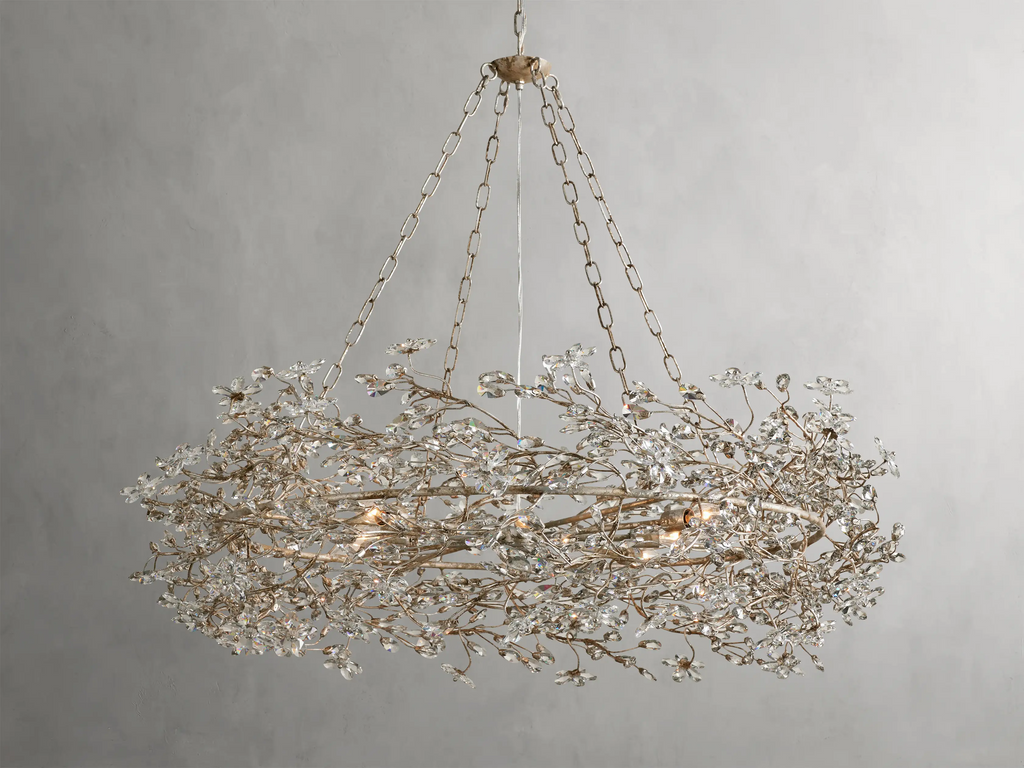 Large Crystal Floral Chandelier Iron Gold Leaf Ceiling Light