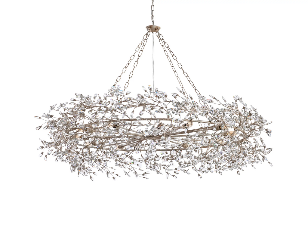 Large Crystal Floral Chandelier Iron Gold Leaf Ceiling Light