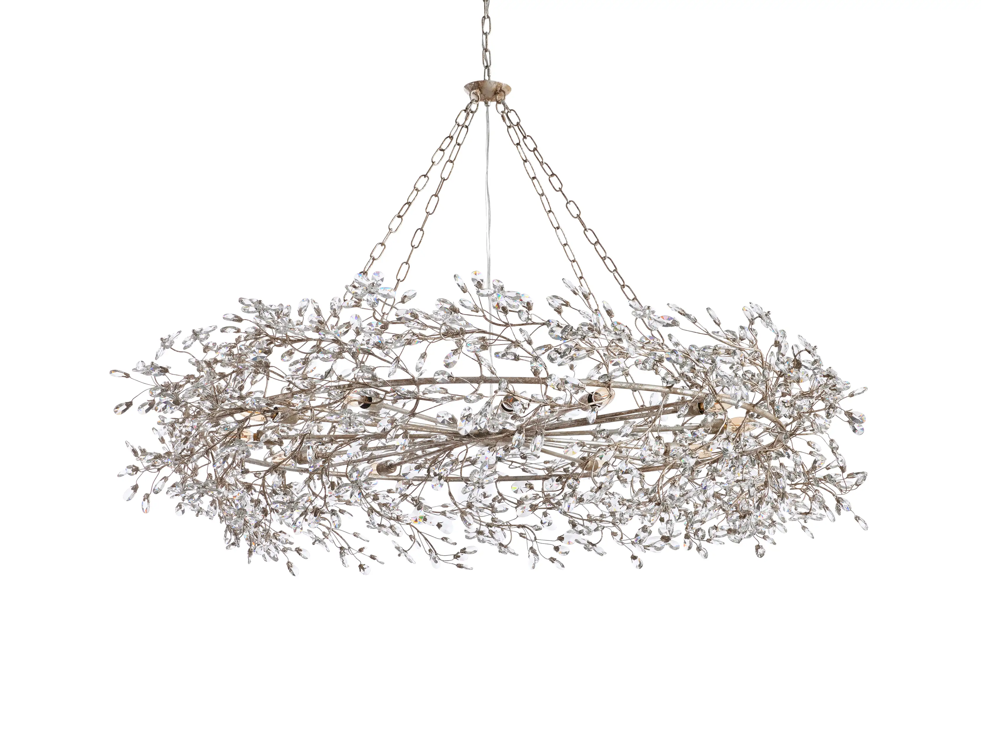 Large Crystal Floral Chandelier Iron Gold Leaf Ceiling Light
