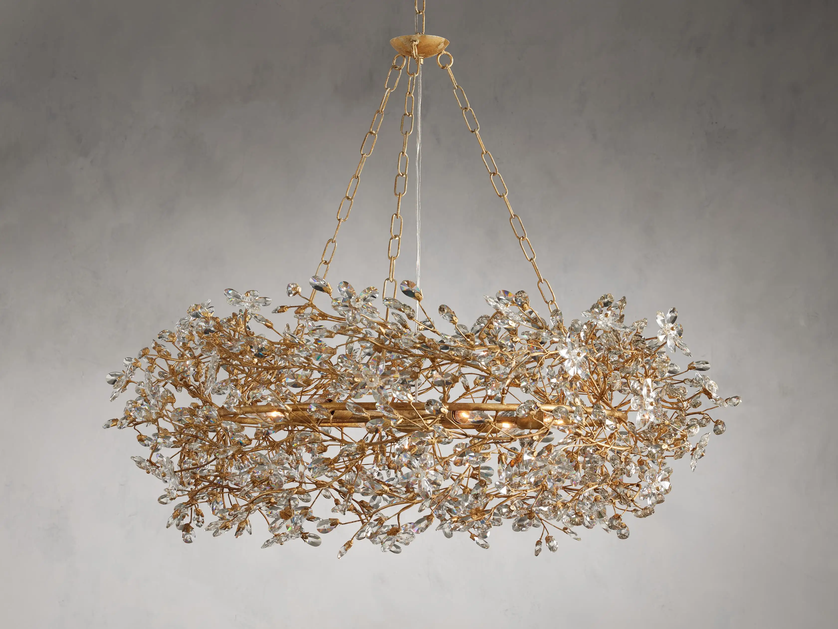 Large Crystal Floral Chandelier Iron Gold Leaf Ceiling Light