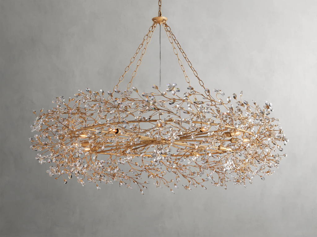 Large Crystal Floral Chandelier Iron Gold Leaf Ceiling Light