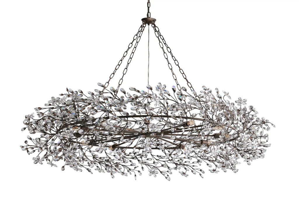 Large Crystal Floral Chandelier Iron Gold Leaf Ceiling Light