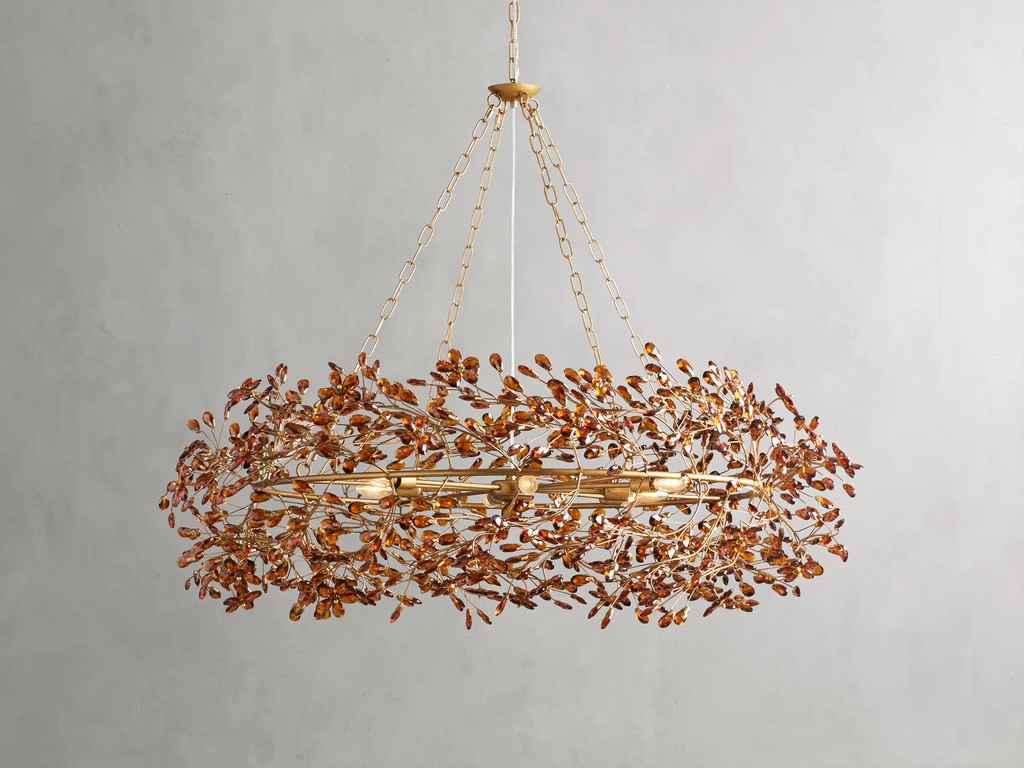 Large Crystal Floral Chandelier Iron Gold Leaf Ceiling Light