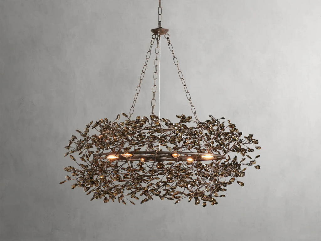 Large Crystal Floral Chandelier Iron Gold Leaf Ceiling Light