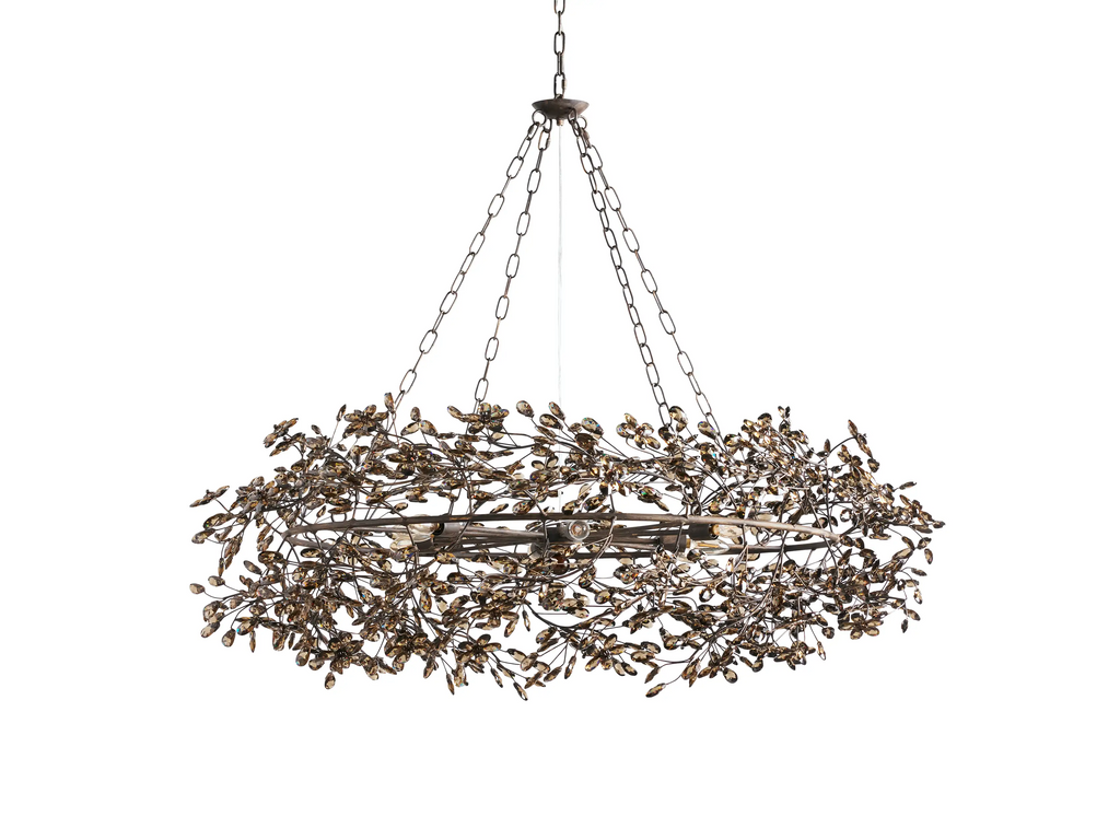 Large Crystal Floral Chandelier Iron Gold Leaf Ceiling Light